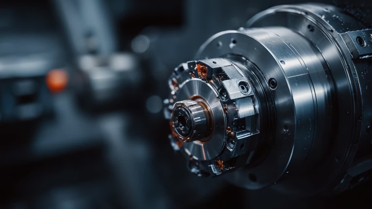Close-Up of Precision Machinery Component Showcasing the Intricate Design and Engineering of Metal Parts During Manufacturing Process in Advanced Technology Setting