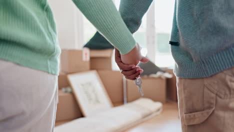 couple, hands and keys to new house