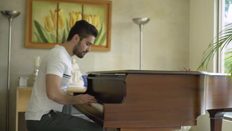 american shot of young handsome man playing piano