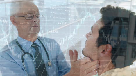 animación de procesamiento de datos sobre médico caucásico con paciente