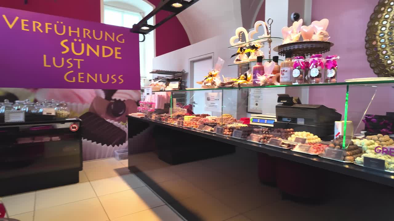 Passau famous sweets, pralines, and chocolate production shop, Bavaria, Germany