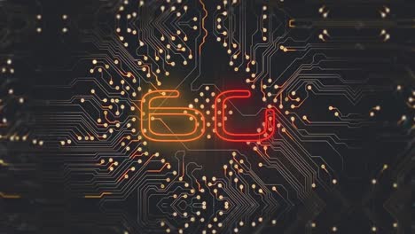 Animation of 6g text over computer circuit board