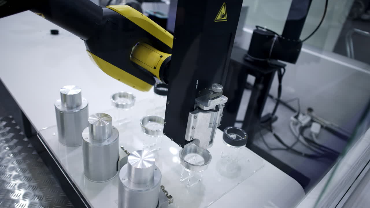 piezas de manipulación de brazos robóticos en un entorno de fabricación