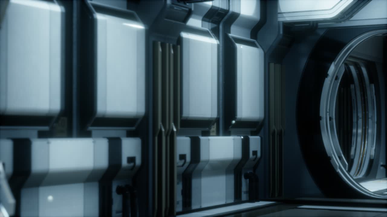 현실적인 공상과학 우주선 복도의 3d 렌더링