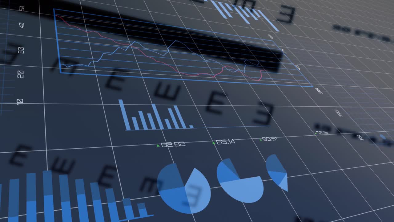 Animation of data processing over grid and symbols