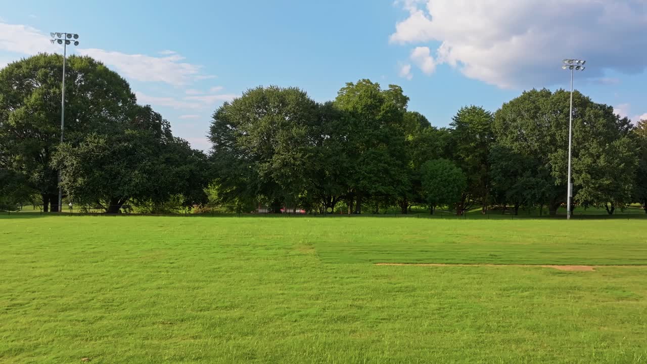 Natural green grass of playground, Soccer field, Aerial closeup