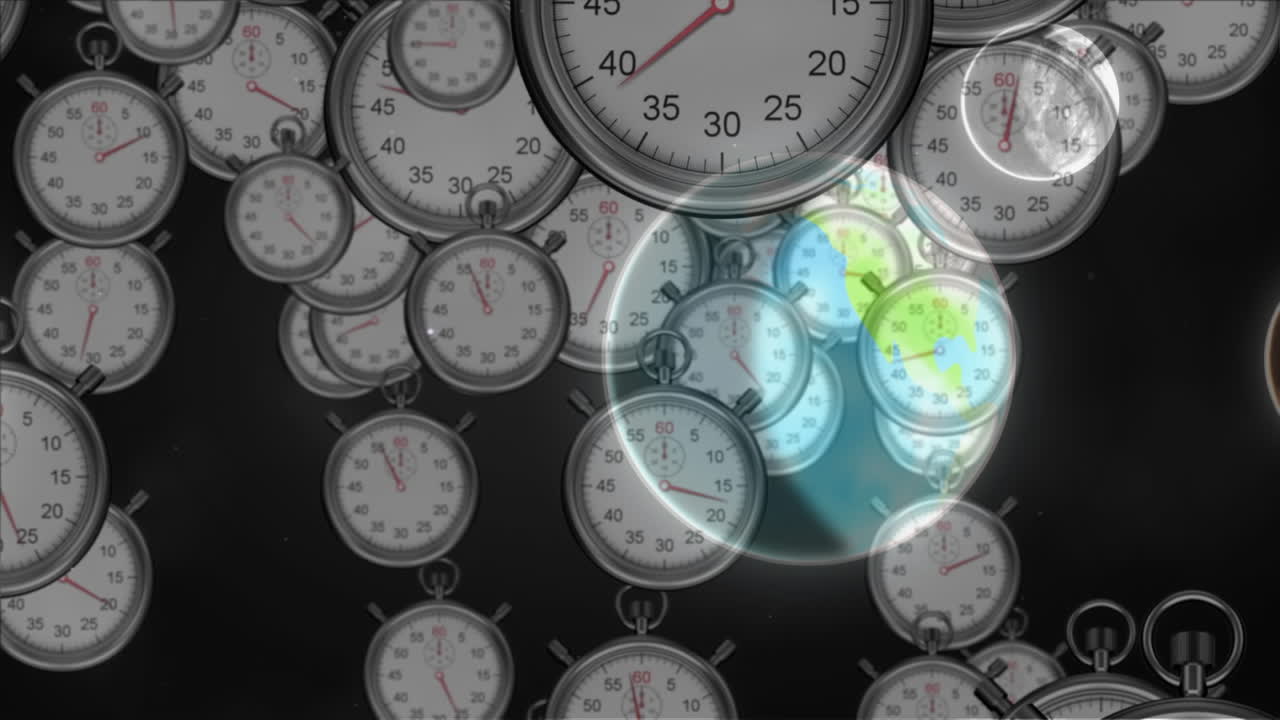 анимация солнечных систем, планет и космоса над тикающими часами