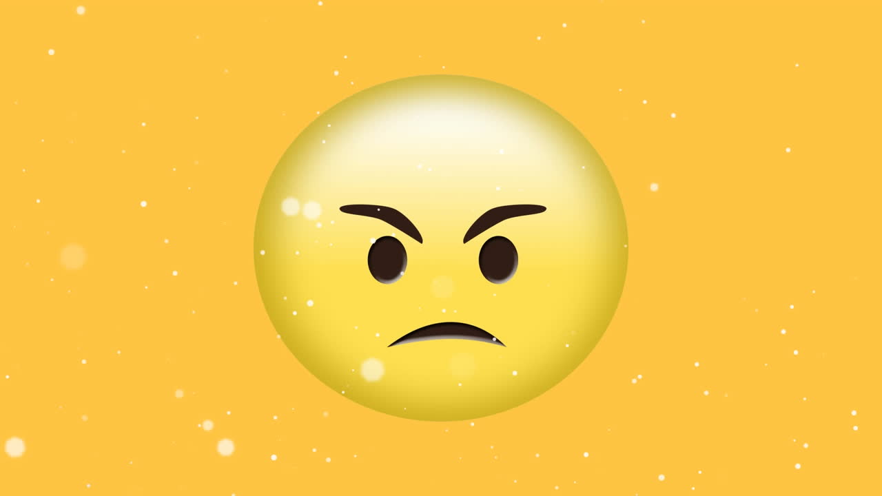 노란색 배경에 화난 이모티콘 위에  ⁇ 색 빛의 반점의 애니메이션