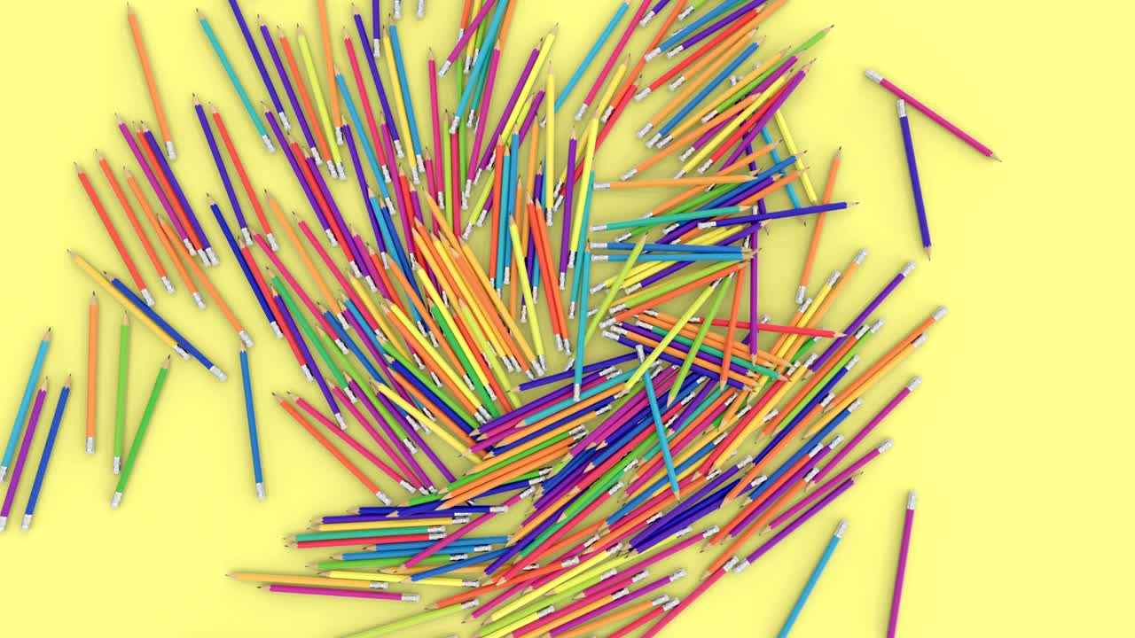 muchos lápices multicolores caen de la posición de pie.