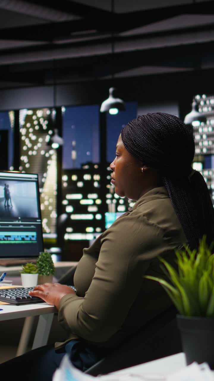 Vertical Video African american videographer working in video production industry