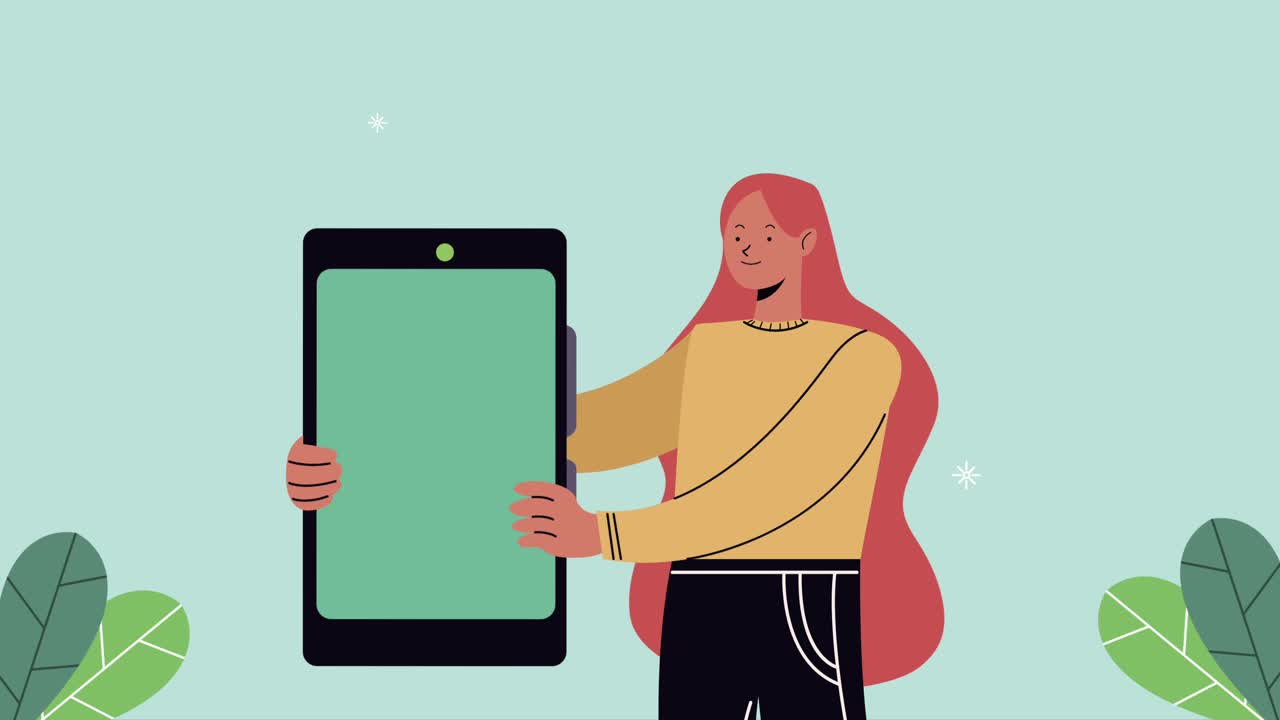 elegant businesswoman character with smartphone animation
