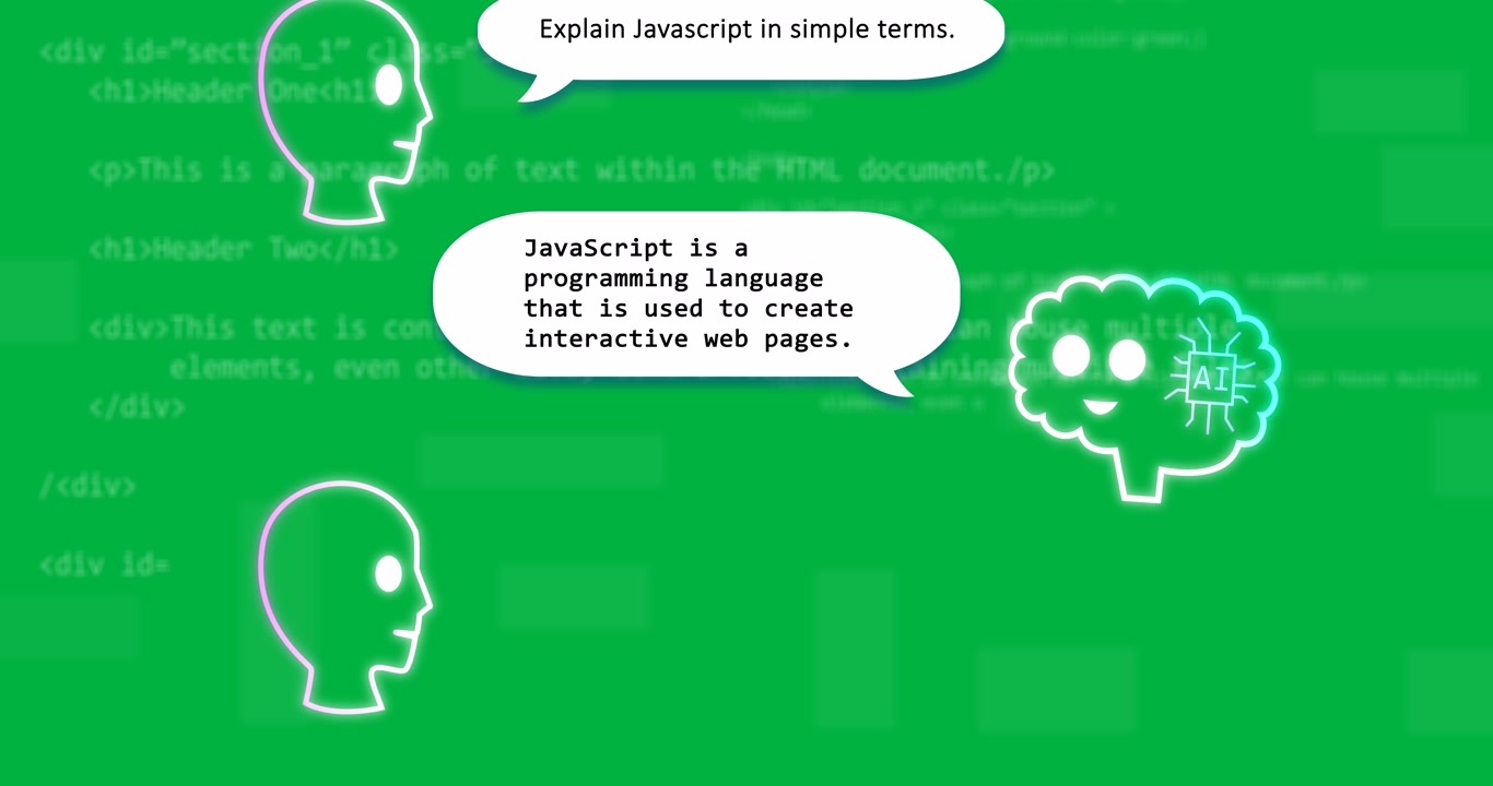 Animazione di elaborazione dati e chat AI su sfondo trasparente