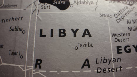 close-up map view of libya and egypt