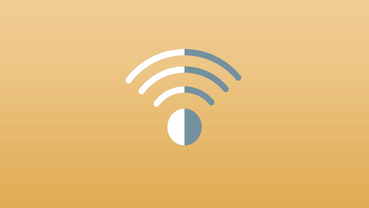 animación del símbolo wi-fi contra un fondo de gradiente amarillo.