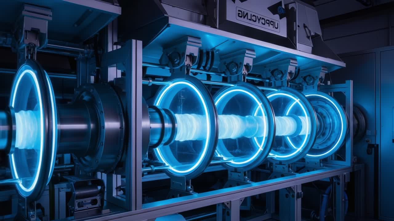 Advanced Technology in Action: A High-Energy Apparatus with Glowing Blue Rings Highlighting Innovative Engineering and Design in a Futuristic Environment