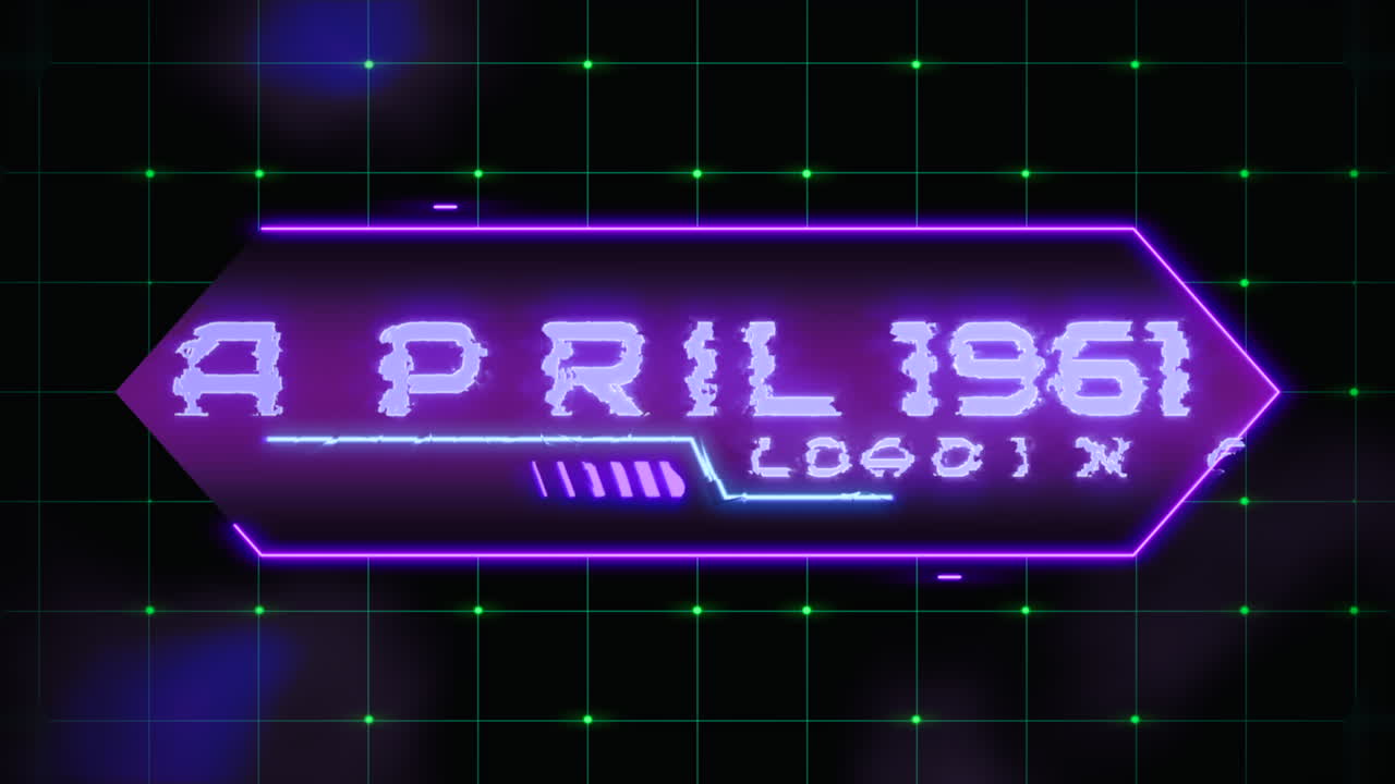 1961년 4월 12일 디지털 화면에 hud 요소와 그리드가 있는