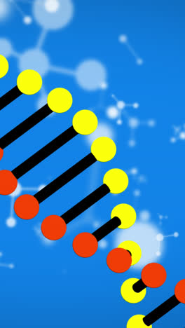 animation of dna strand spinning and molecules on blue background