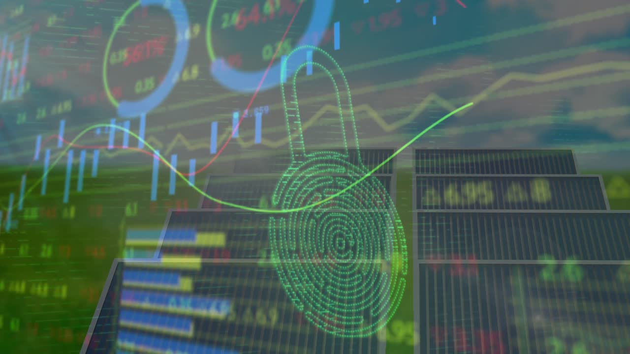 태양 전지 패널을 통해 금융 데이터 처리의 애니메이션