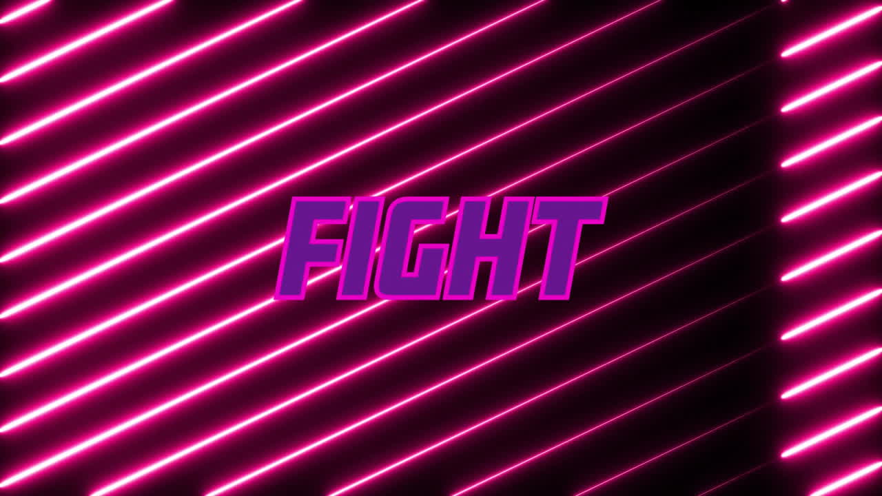 animación de texto de lucha sobre líneas diagonales de neón rosa sobre fondo negro