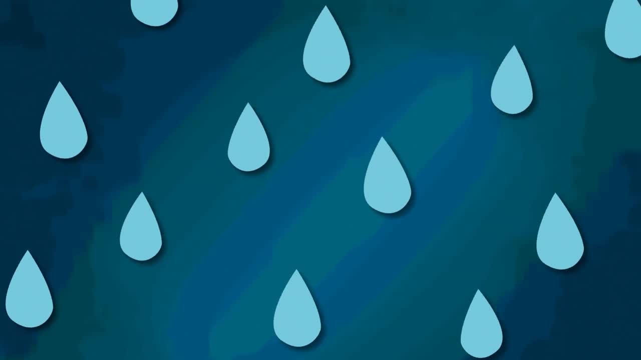 animación de gotas de lluvia azules que caen sobre un fondo de rayas azules