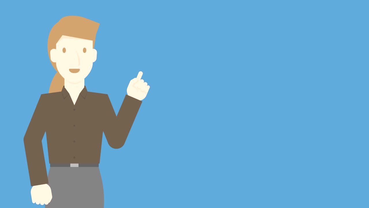 Businesswoman presentation with speech bubble pop up many size on blue color background, seamless looping animation 4K with copy space