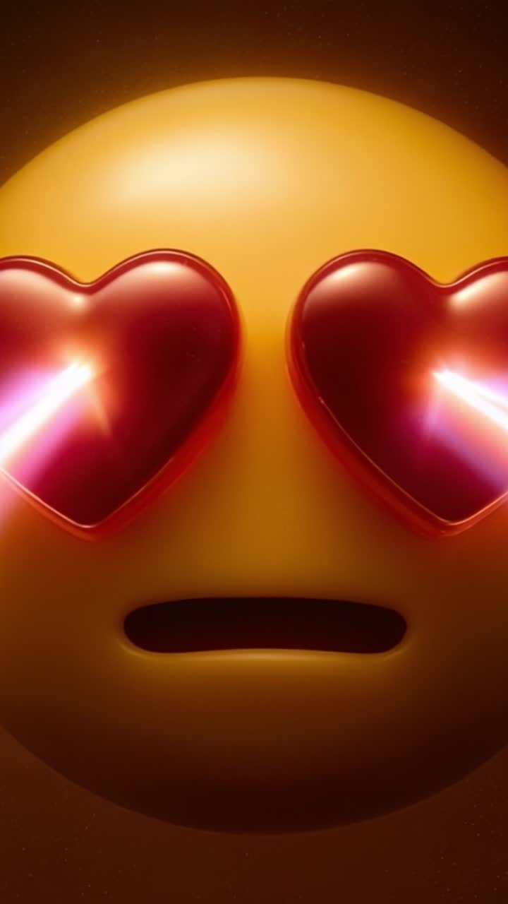 A vibrant 3D emoji with heart-shaped eyes, exuding love and excitement, captured in a visually captivating design that highlights its glossy texture and shine