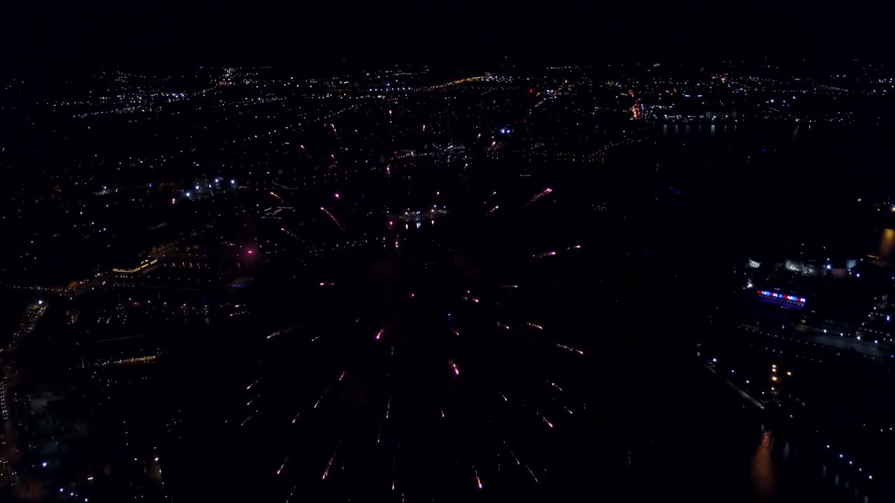 July 4th fireworks drone footage Baltimore Inner Harbor.