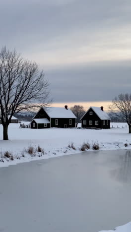 Winter Scene of Historic Farmhouses