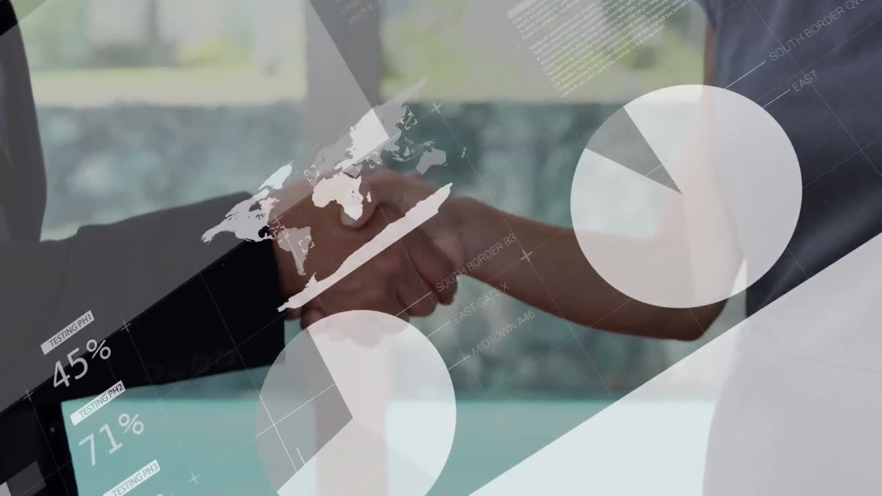 통계의 애니메이션과 데이터 처리가 사업가의 손짓을 통해