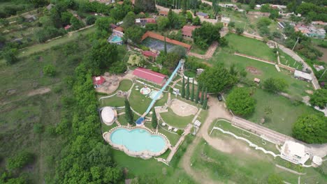 aerial: recreational area with pools in oaxaca, mexico, amid lush greenery