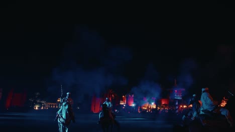 spectacular fire horseback riding show at night