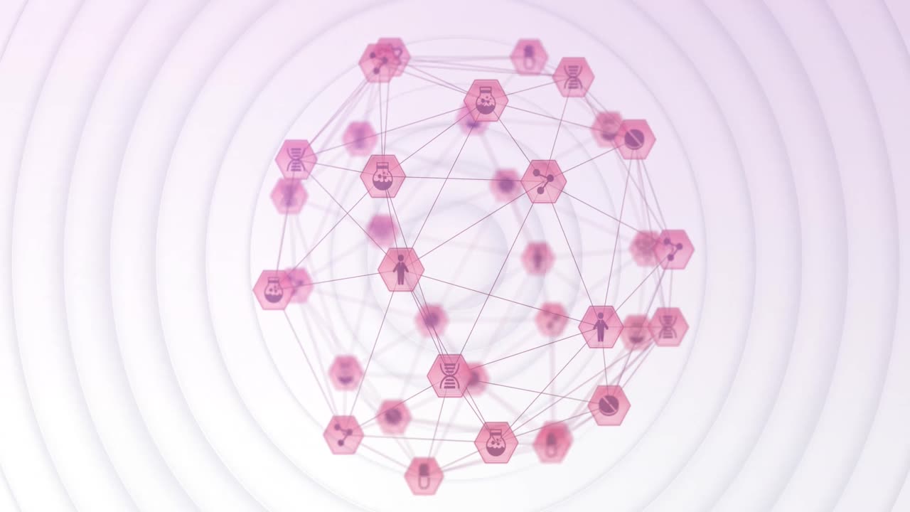 globo de iconos digitales contra círculos blancos que se forman sobre un fondo blanco