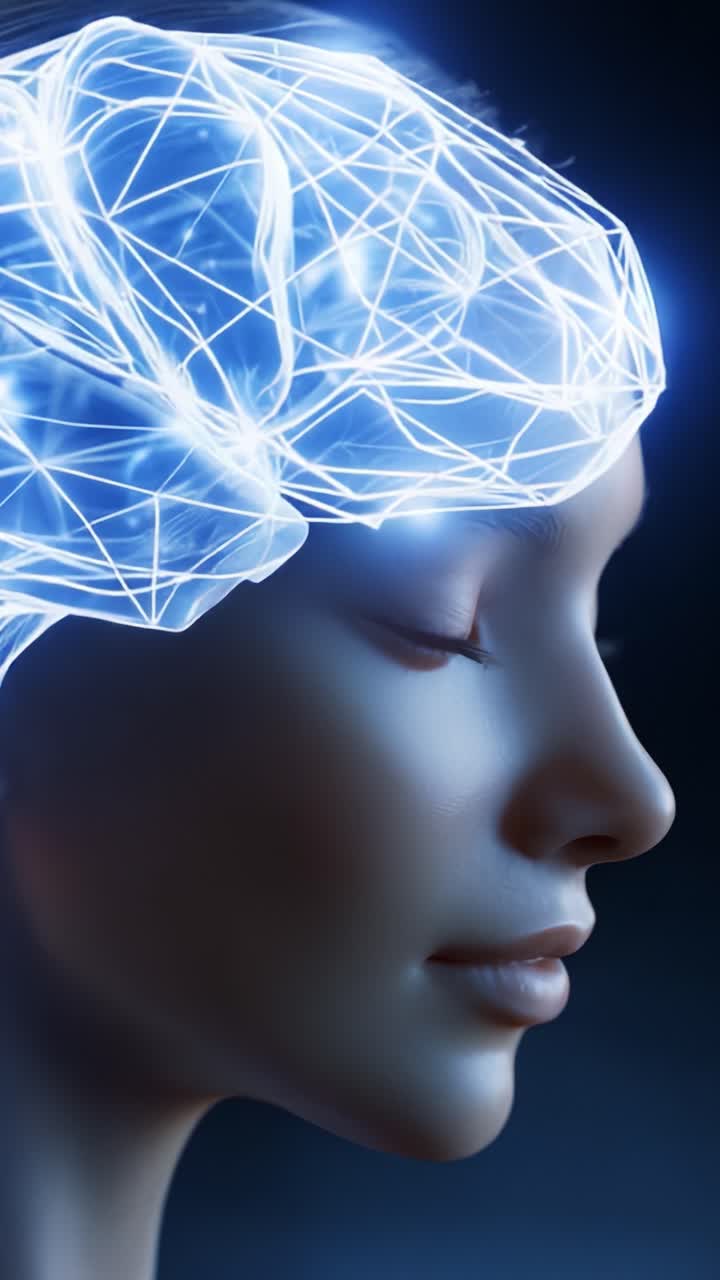 Rappresentazione concettuale dell'intelligenza artificiale e delle reti neurali visualizzate attraverso una silhouette umana, che enfatizza la fusione tra tecnologia e cognizione umana