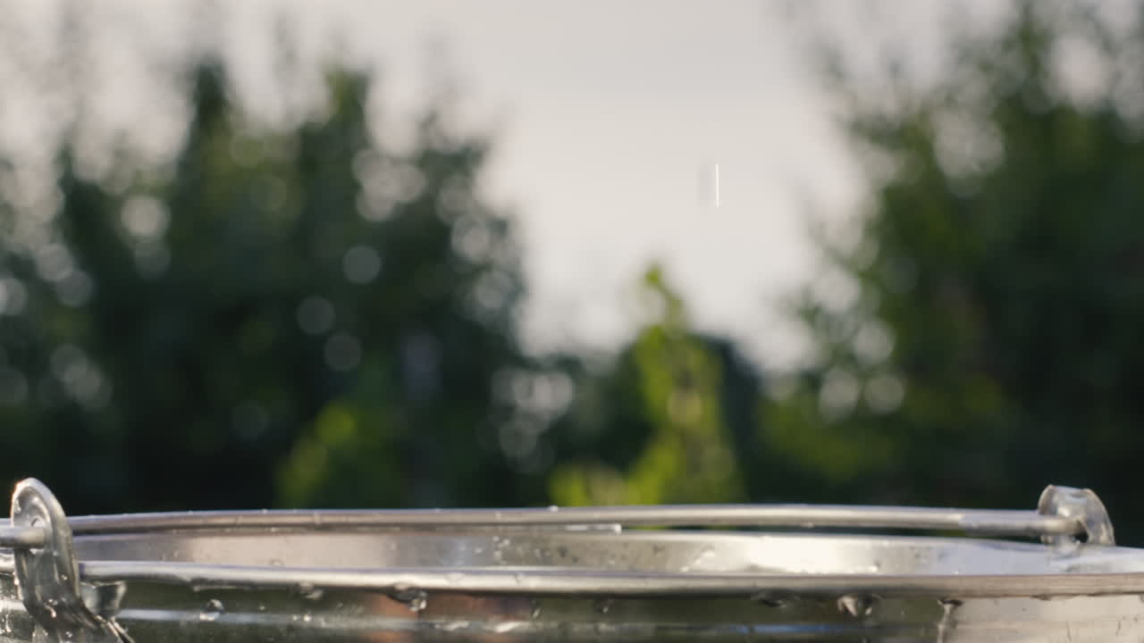 las fresas caen en un balde de agua