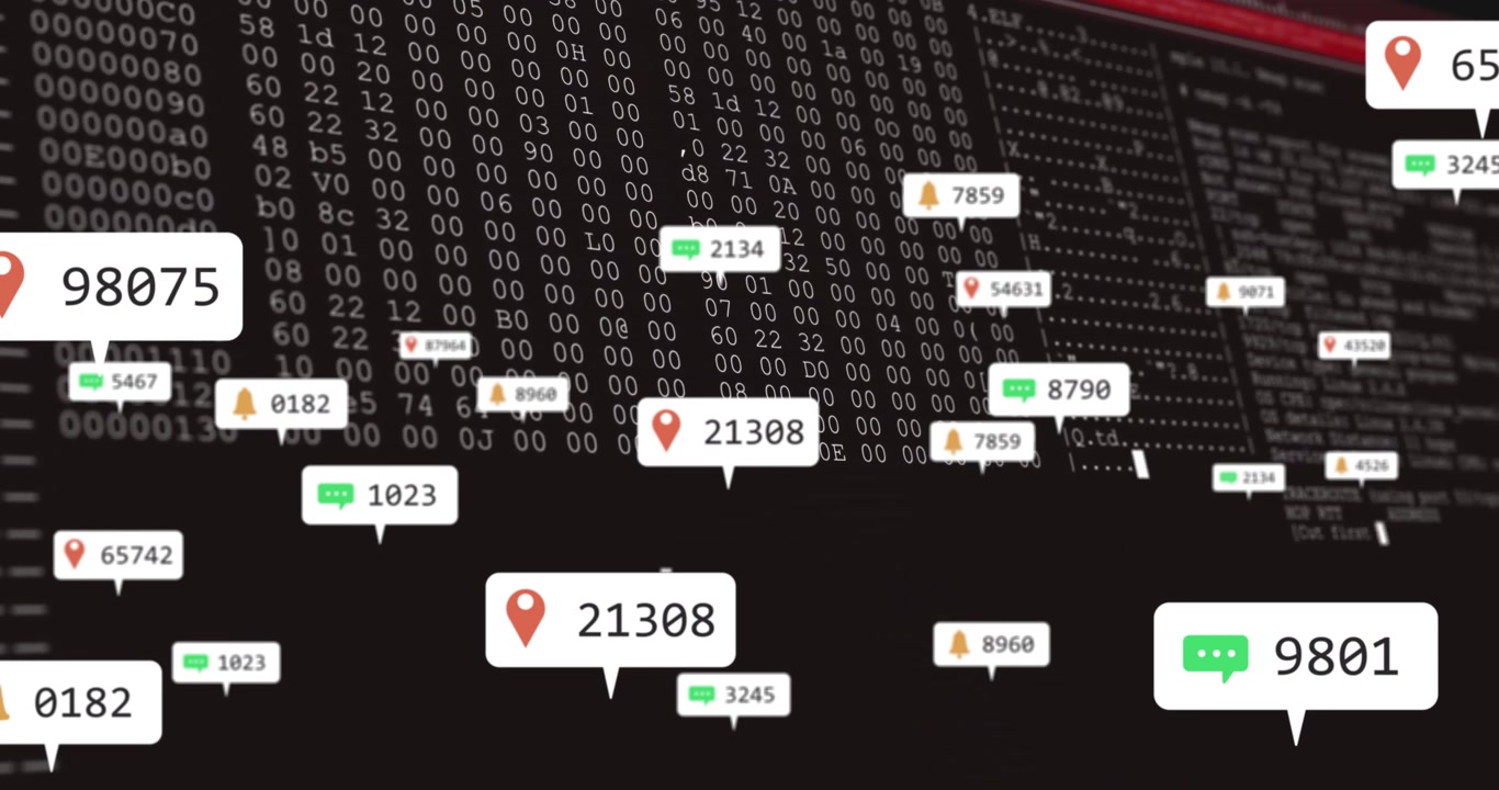 Notifications appearing on hex code terminal floating and clustering, showing live alert buildup