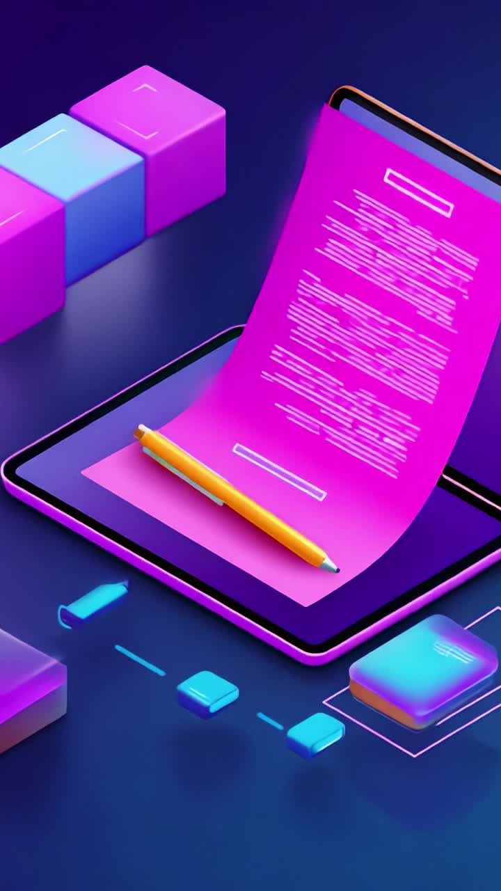 Digital Document Creation and Management: Innovative Tablet Interface with Colorful Blocks and Interactive Elements Highlighting Modern Technology and Design