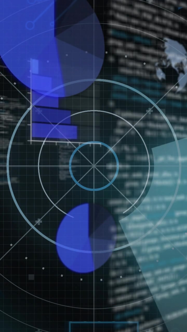 Rotating elements and data processing on radar screen, creating animation