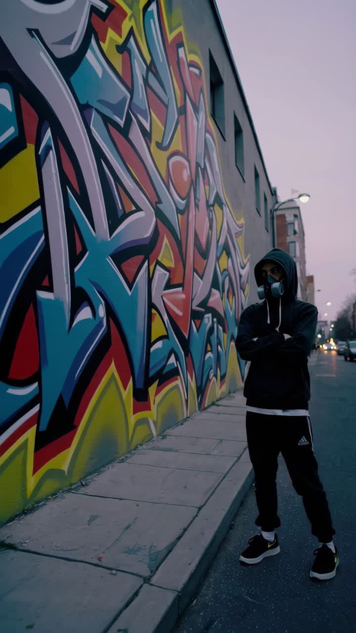 Street Artist in Front of Graffiti Mural