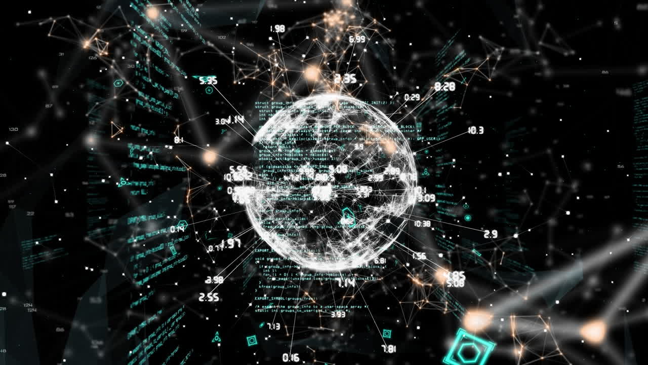 Globe of network of connections against data processing on black background