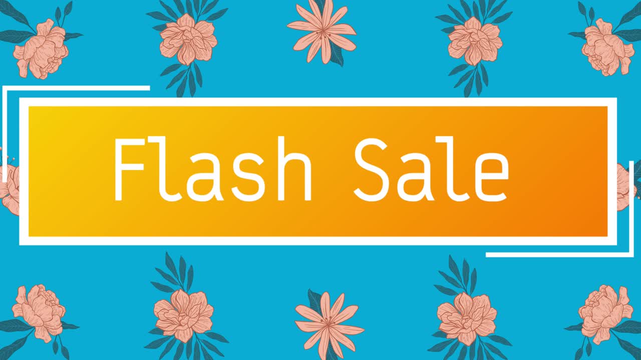 플래시 판매 텍스트의 애니메이션 배너와 꽃이 최면 운동으로 움직입니다.