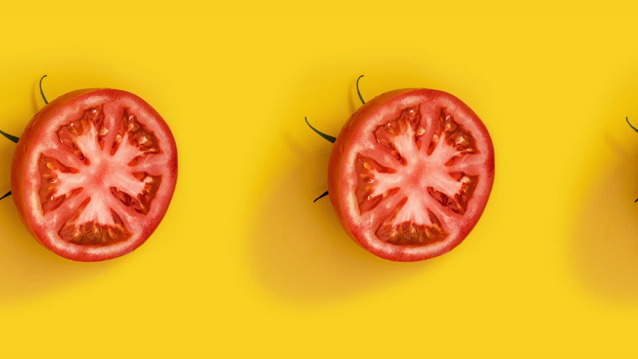 노란색 배경 에 생동감 을 불러일으키는 많은 은 신선 한  토마토