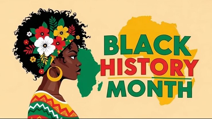 Black history month animated greeting card with african woman