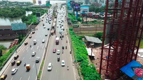 mumbai bandra highway western express highway mumbai india drone traffic moving banners on side