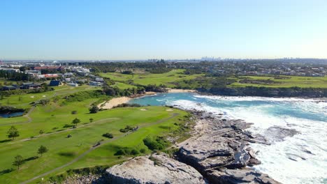 panoramic view of the eastern suburbs, greenland and the famous little bay beach in sydney, australia