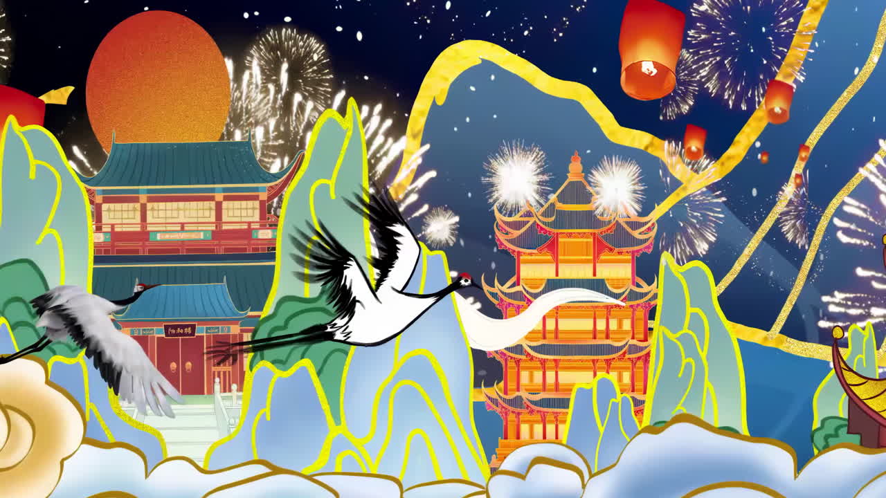 평화로운 자연, 전통적인 중국 스타일, 국가 트렌드, 새해, 달, 달, 휴일, 물, 도시, 축제, 가을 중순 축제, 전통적인 동양 은 등불, 로터스 꽃의 애니메이션 배경.