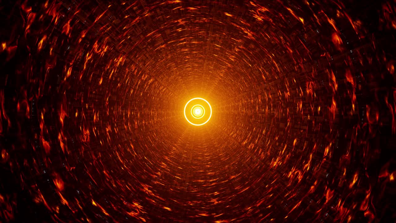 Bagliore di luce circolare arancione incandescente in un tunnel VJ Loop.