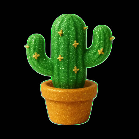 vibrant potted cactus illustration animation isolated asset, transparent 4k video, alpha channel