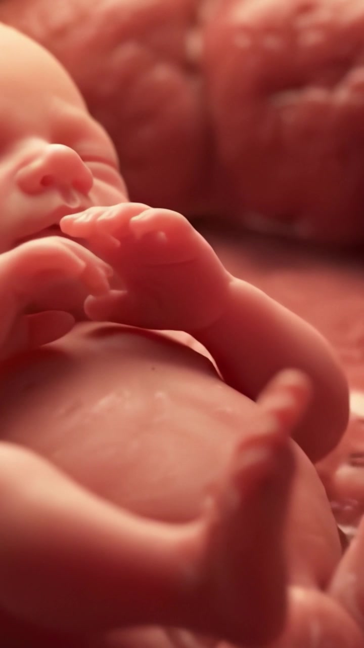 Primo piano accattivante di un neonato con lineamenti ed espressioni delicate in uno stato tranquillo, che evidenzia la bellezza della nuova vita e l'innocenza.