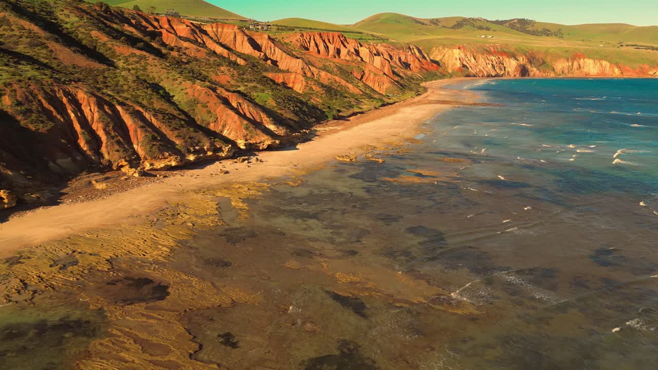 Aerial view of seascape along the vast beach on the South Coast during summer