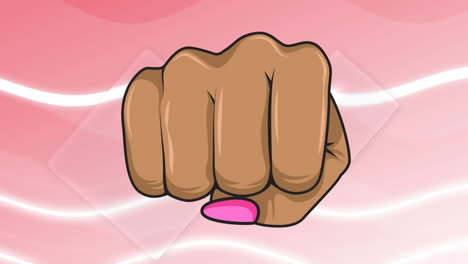 animación de puños femeninos sobre un fondo gráfico de color rosa